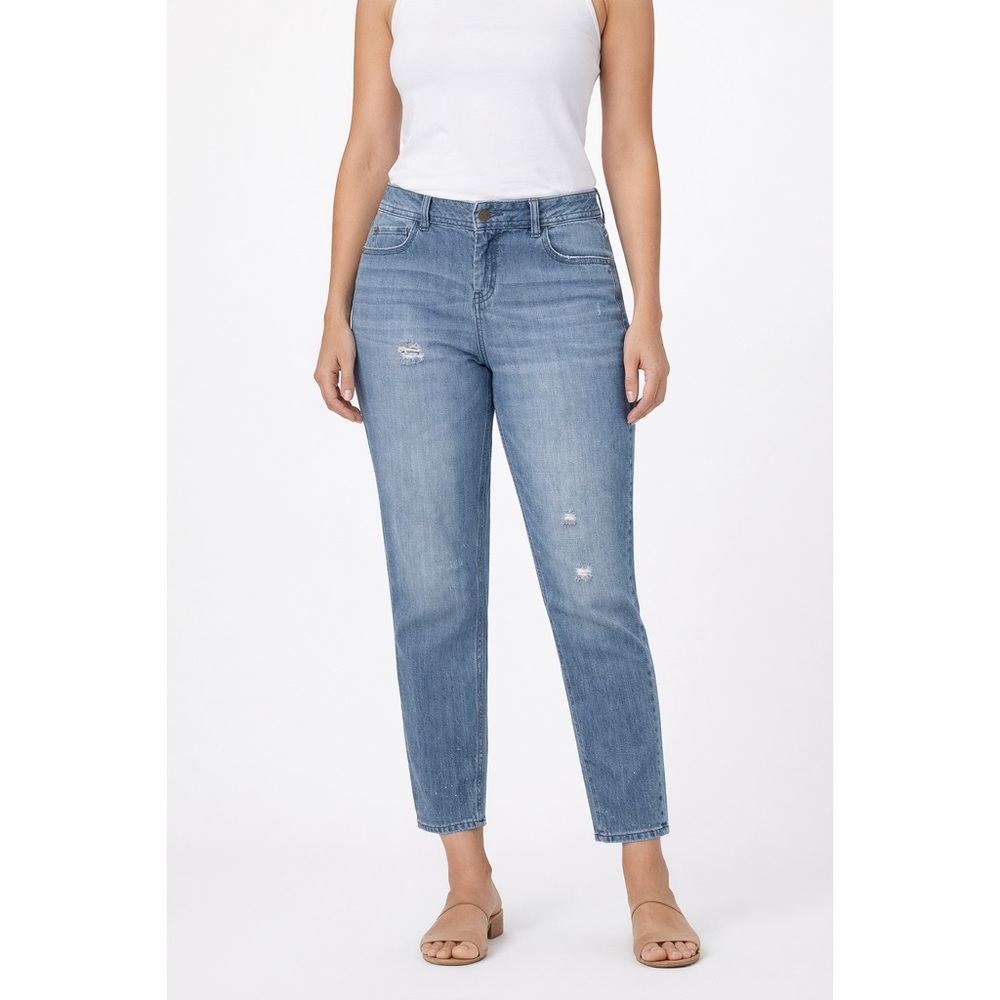 Elle | High Rise Straight Leg Factory Distressed Jeans